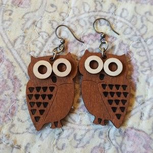 Wooden Owl Earrings